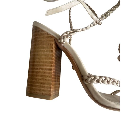 RAYE Gold Beige Braided Leather Laceup Heels Sandals Size 8 - Picture 9 of 11